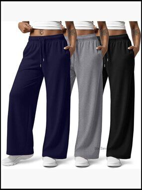 Plus Size Wide Leg Lounge Pants with Pockets - 3 Pack